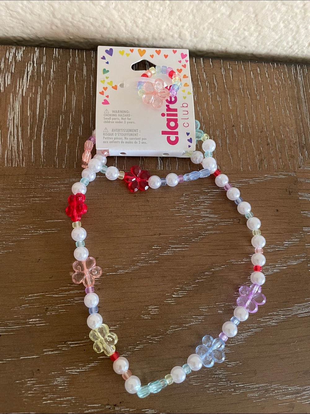 Claire’s Pearl & Flower Bead Necklace, Ring and Bracelet